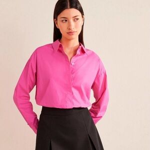 Boden Oversized Fuchsia Cotton Button Down Shirt